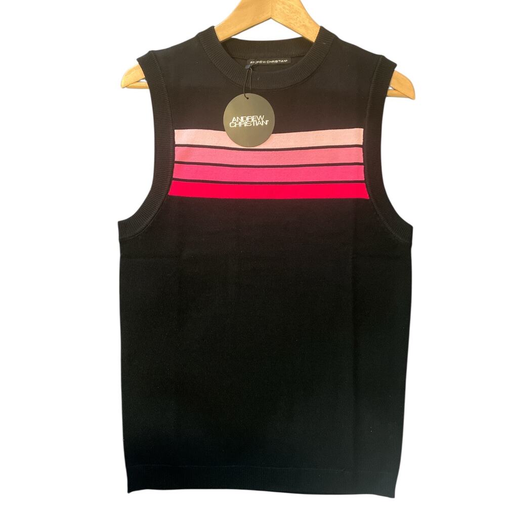 Andrew Christian Knit Stripe Sleeveless Shirt Black Medium